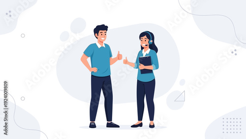 Customer service representative and client giving thumbs up