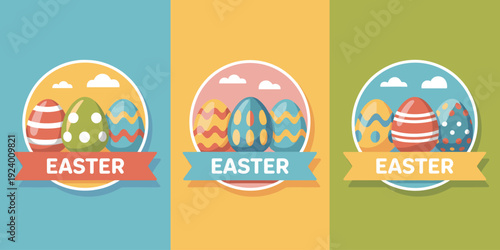 Vibrant Easter egg designs in three delightful color palettes on round plates