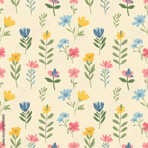 Hand-illustrated floral background with whimsical wildflowers and cozy aesthetic