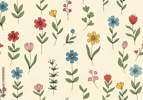 Whimsical floral illustration featuring pastel wildflowers and soft neutral background