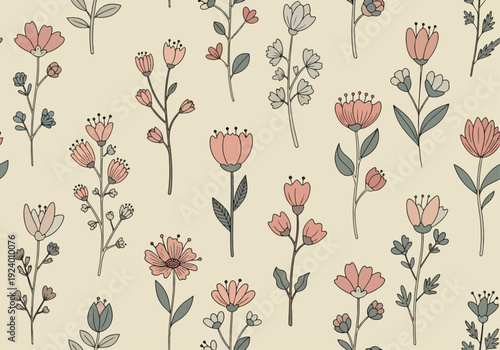 Artistic floral background with hand-drawn wildflowers and soft organic flow