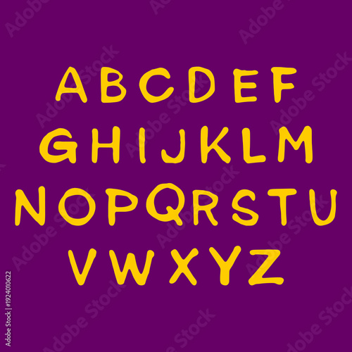 Purple and Yellow Graffiti Alphabet Collection. Vibrant Urban Hand Style Lettering Set for Modern Streetwear and Branding Projects.