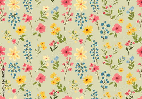 Seamless spring floral illustration with charming blossoms and soothing natural color tones