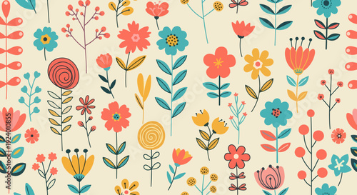 Minimalist floral illustration pattern with soft colors and charming hand-drawn flower details
