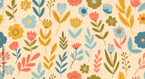 Fresh floral pattern with playful wildflowers and soft hand-painted illustration texture