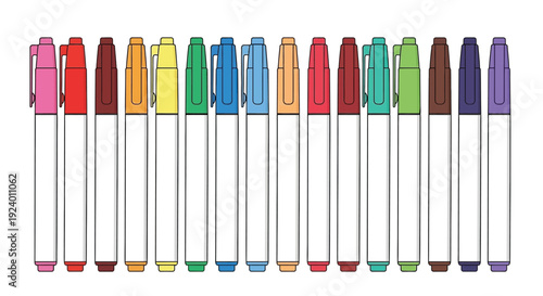 A colorful row of marker pens arranged in a linear formation