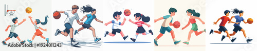 Vector Illustration of Kids Playing Basketball