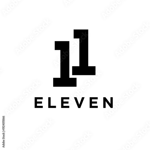Modern minimalist black number 11 logo with "ELEVEN" text on a clean white background, ideal for branding and graphic design.