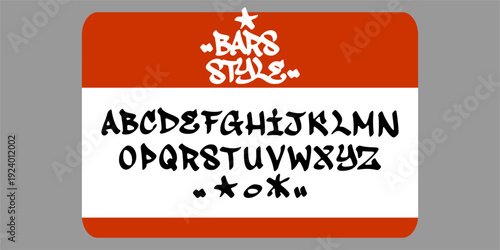 Bars Style Graffiti Tag on Hello My Name Is Sticker. Bold White Hand Style Typography for Urban Resistance and Streetwear Branding.