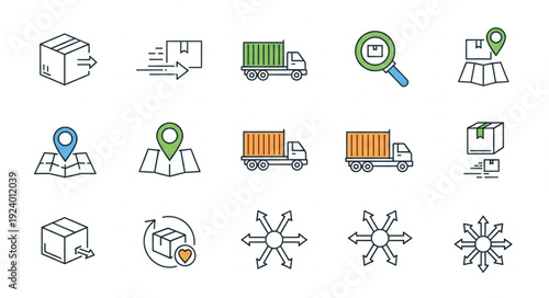 Set of Icons Representing Logistics and Delivery Services.