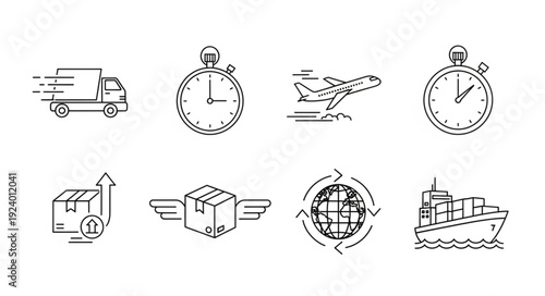Set of Icons Representing Logistics and Delivery Services.