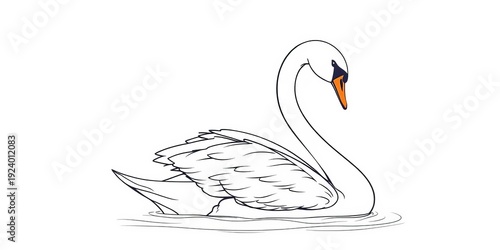 Elegant continuous line drawing of a graceful swan, poised and serene,  continuous line,  abstract