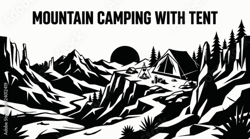 camping scene showing a tent placed on a mountain with sunrise view representing adventure travel freedom lifestyle and nature exploration