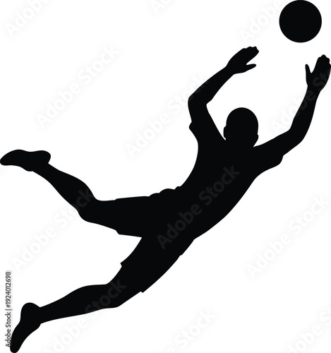 Soccer Player Jumping to Head Ball Silhouette white background