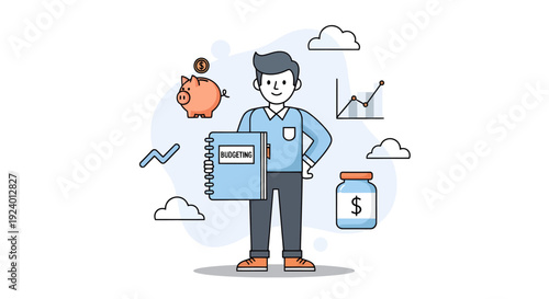 Financial Advisor with Budget Chart and Savings Icon