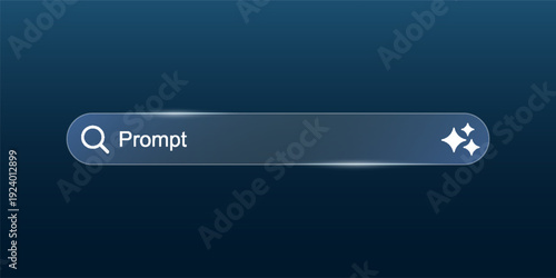 Generative AI bar in glass style. AI generate based on a prompt. Search and analysis by AI. Chatbot and assistant web interface element for UI UX design. Tech artificial intelligence concept