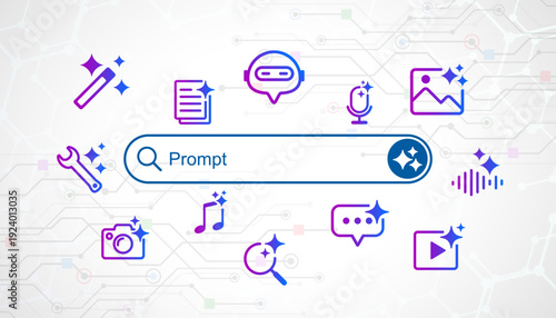 Artificial intelligence technology concepts. Input prompt as commands for search and generate by AI. AI generate based on a prompt. Machine learning and generate