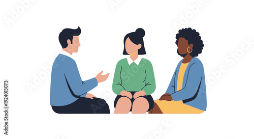 Diverse Group Meeting for Discussion, Communication, and Collaboration Vector Illustration