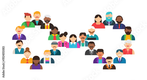 Diverse Group of People Avatars: Flat Design Icons Representing Global Community, Teamwork, and Social Network