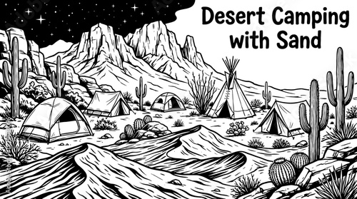 camping tent in desert sand dunes during night representing extreme travel experience exploration and nomadic lifestyle