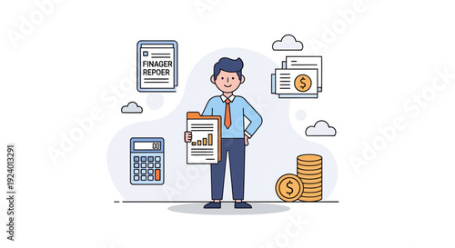 Financial Analyst Managing Budget with Digital Charts and Coins