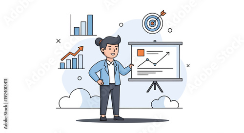 Business analyst presenting data and growth charts in office