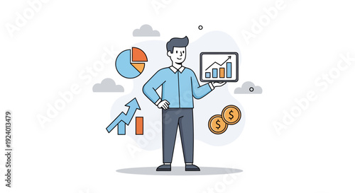 Businessman Analyzing Data and Financial Growth Charts