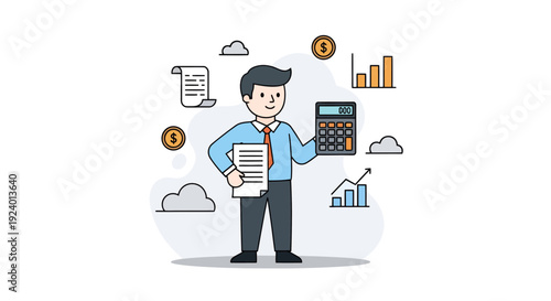Businessman Analyzing Financial Data with Charts and Calculator