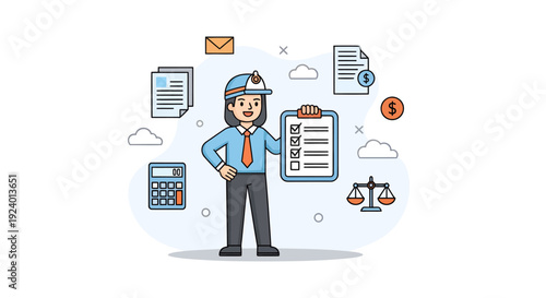 Businesswoman with digital financial icons and documents