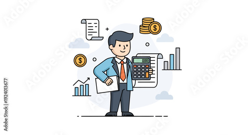 Businessman Analyzing Financial Data with Charts and Calculator