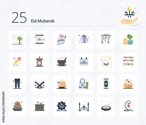 Eid Mubarak featuring religious symbols, traditional clothing, festive food, and celebratory decorations.