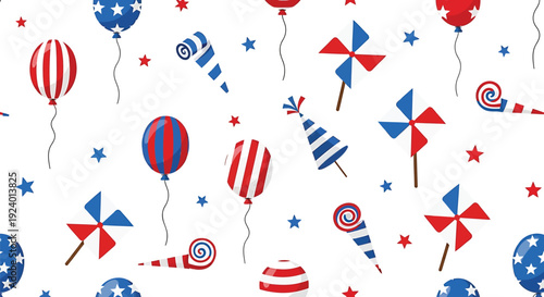 Patriotic party seamless pattern, 4th of July decorations
