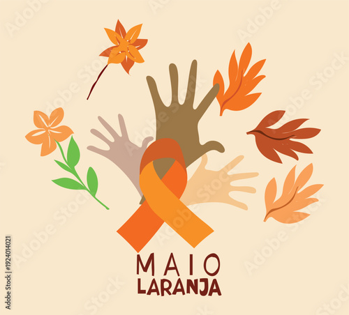 Banner with ribbon logo maio laranja is celebrated every year on 18 may