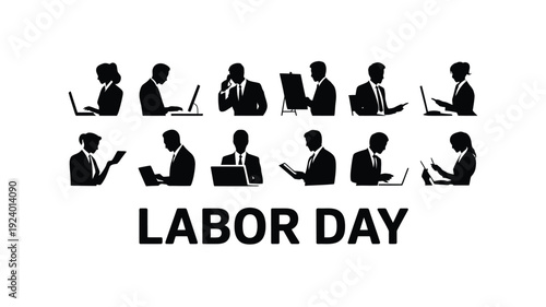Labor day celebration with silhouettes of working professionals