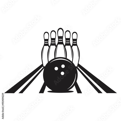 A black bowling ball heads down the lane toward five pins, ready for action