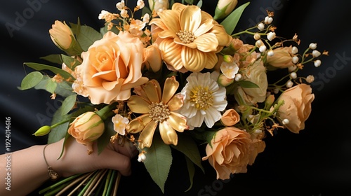 Hand holding a bouquet of flowers