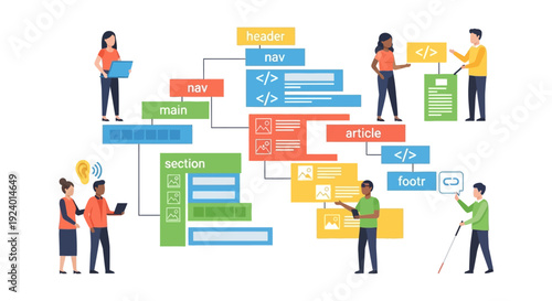 HTML Semantic Structure and Digital Accessibility in Web Development Illustration