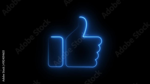 Glowing neon line Hand thumb up icon isolated Neon Outline Like Icon . Social media like increasing animated like button. very positive internet icon