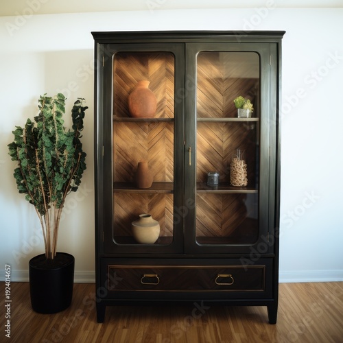Elegant Display Cabinet with Interior Objects