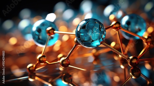 Molecular structure with blue glass spheres