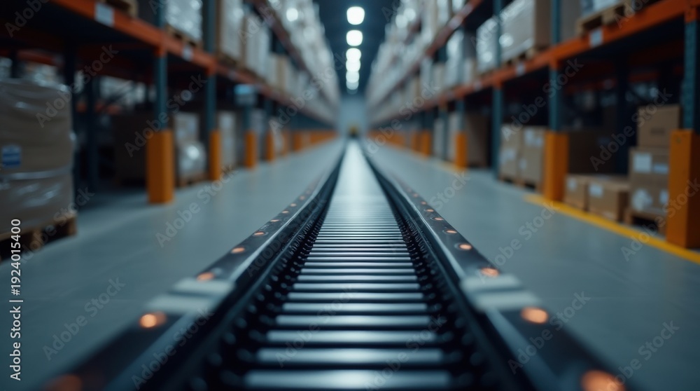 Fototapeta premium Advanced warehouse automation technology conveyor logistics system picture 