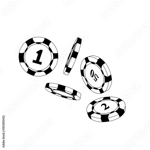 hand drawn falling casino poker chips line art vector illustration