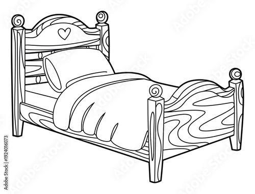 A simple line of a child's bed with a pillow and blanket