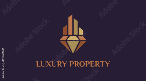 An opulent logo design for Luxury Property, featuring a diamond shape that symbolizes high-value assets, confidence, and trust in the real estate industry.