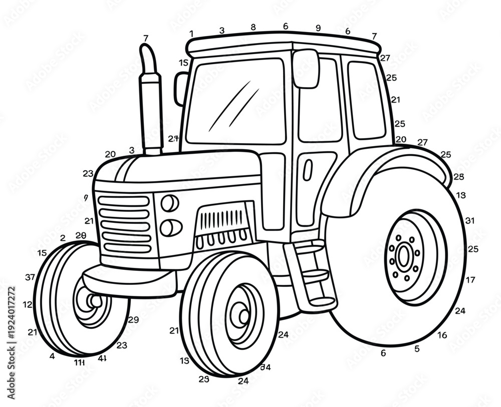 Obraz premium Connect the Dots Tractor Coloring Page for Kids