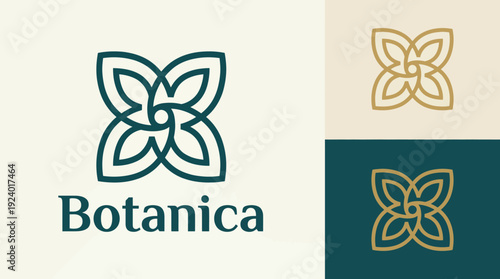 This image displays a sophisticated logo design for 'Botanica', showcasing botanical motifs, perfect for businesses focused on nature, wellness, or organic products.