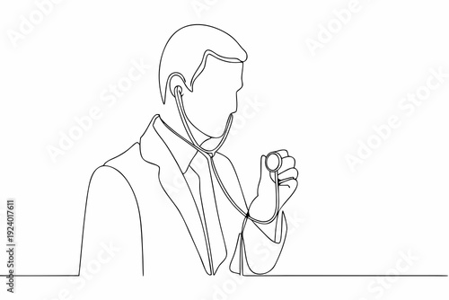 Line drawing of a doctor examining a patient with a stethoscope