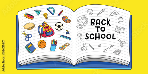 Fun back to school doodle element with book illustration
