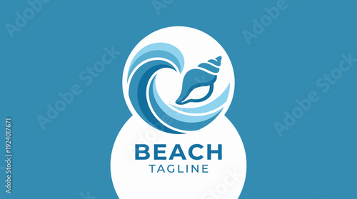 This beach-themed logo combines wave and shell elements, evoking summer, vacation vibes, and a connection to seaside experiences and joyful outdoor activities.