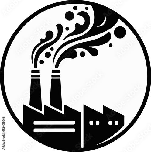 Stylized industrial factory with smoke plumes